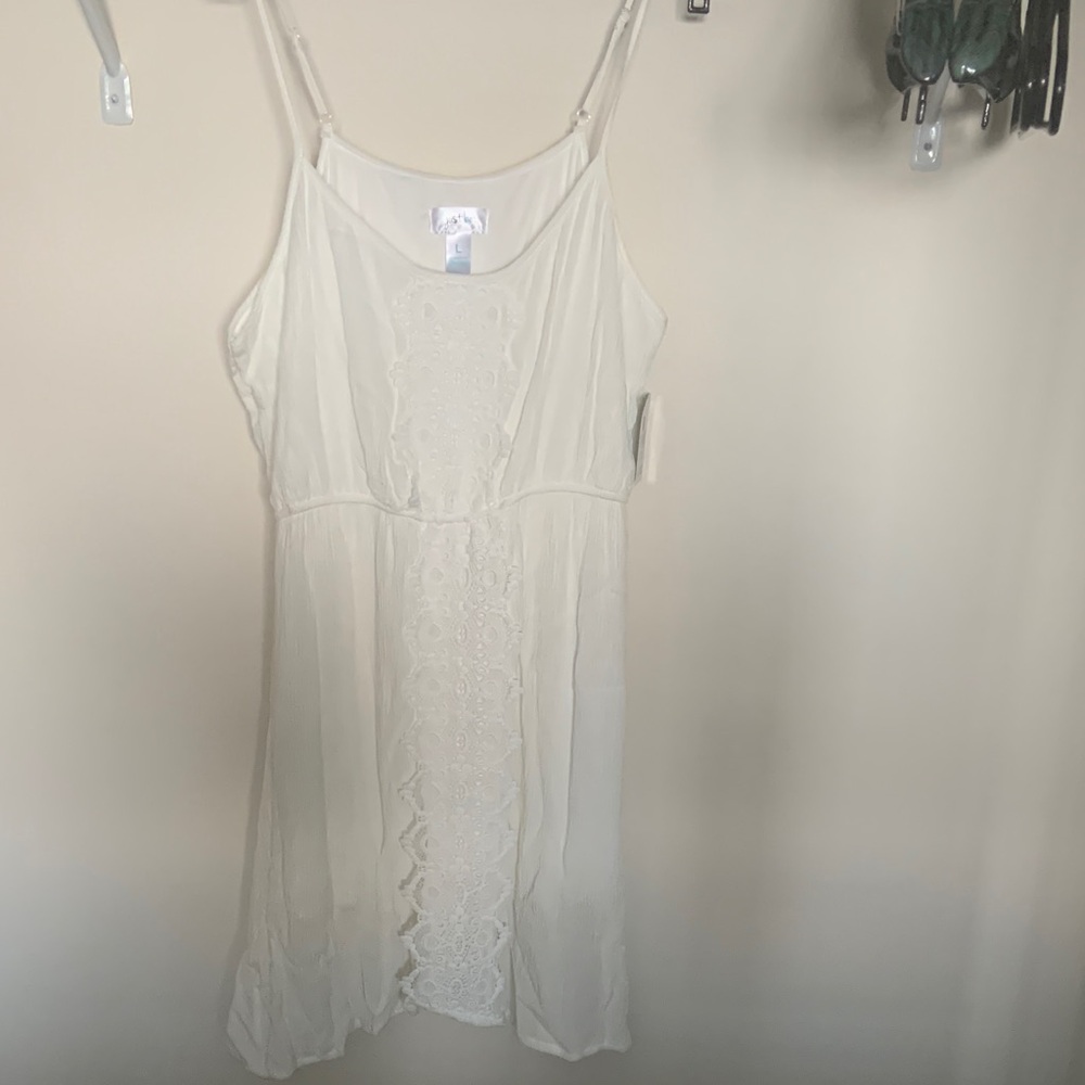 just be Cream Lace-Front Slip Dress